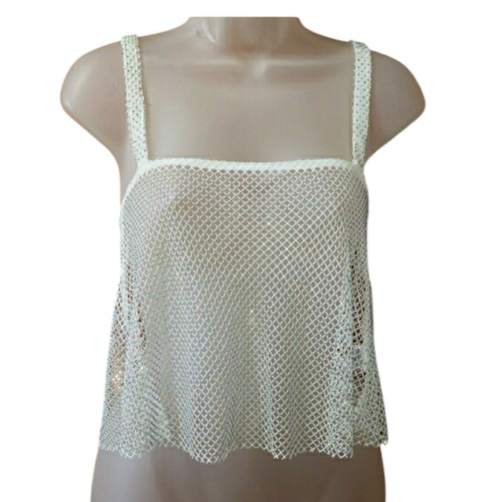 Lush Rhinestone Mesh Sparkly Cropped Cami Top Small NWT Party Glam